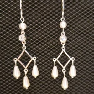 Ivory faux pearl & rhinestone chandelier earrings